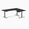 Desky L-Shape Melamine Standing Desk With Drawer, Black desktop, Space Grey frame