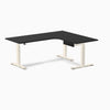 Desky L-Shape Melamine Standing Desk With Drawer, Black desktop, Wheat frame