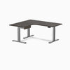 Desky L-Shape Melamine Standing Desk With Drawer, Burnished Wood desktop, Space Grey frame