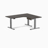 Desky L-Shape Melamine Standing Desk With Drawer, Burnished Wood desktop, Space Grey frame