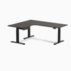 Desky L-Shape Melamine Standing Desk With Drawer, Burnished Wood desktop, Matte Black frame