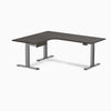 Desky L-Shape Melamine Standing Desk With Drawer, Burnished Wood desktop, Space Grey frame