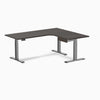 Desky L-Shape Melamine Standing Desk With Drawer, Burnished Wood desktop, Space Grey frame