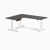 Desky L-Shape Melamine Standing Desk With Drawer, Burnished Wood desktop, White frame
