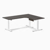 Desky L-Shape Melamine Standing Desk With Drawer, Burnished Wood desktop, White frame
