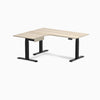 Desky L-Shape Melamine Standing Desk With Drawer, Classic Oak desktop, Matte Black frame