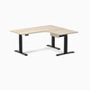Desky L-Shape Melamine Standing Desk With Drawer, Classic Oak desktop, Matte Black frame