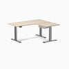 Desky L-Shape Melamine Standing Desk With Drawer, Classic Oak desktop, Space Grey frame