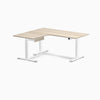 Desky L-Shape Melamine Standing Desk With Drawer, Classic Oak desktop, White frame