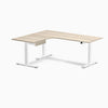 Desky L-Shape Melamine Standing Desk With Drawer, Classic Oak desktop, White frame