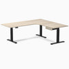 Desky L-Shape Melamine Standing Desk With Drawer, Classic Oak desktop, Matte Black frame