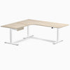 Desky L-Shape Melamine Standing Desk With Drawer, Classic Oak desktop, White frame