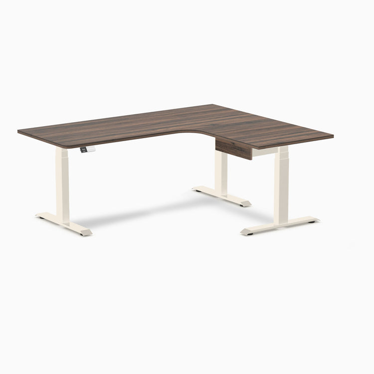 Desky L-Shape Melamine Standing Desk With Drawer, Jarrah Legno desktop, Wheat frame