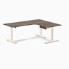 Desky L-Shape Melamine Standing Desk With Drawer, Jarrah Legno desktop, Wheat frame
