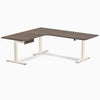 Desky L-Shape Melamine Standing Desk With Drawer, Jarrah Legno desktop, Wheat frame