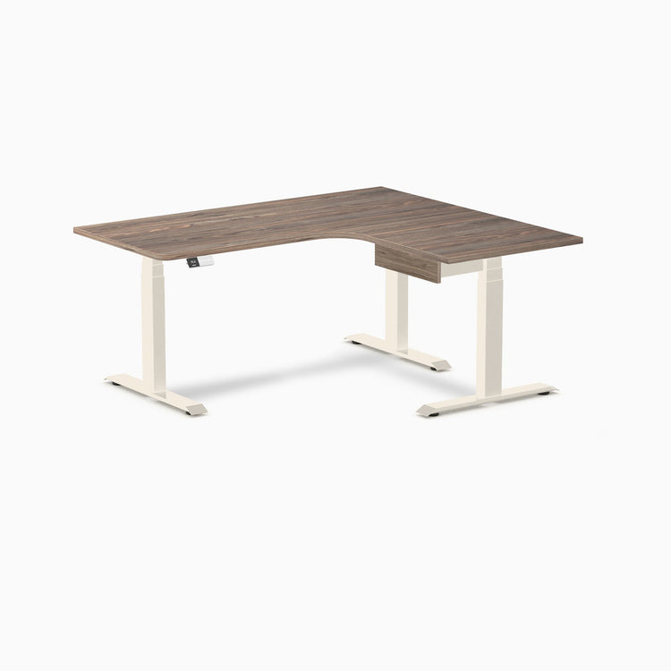 Desky L-Shape Melamine Standing Desk With Drawer, Natural Walnut desktop, Wheat frame