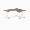 Desky L-Shape Melamine Standing Desk With Drawer, Natural Walnut desktop, Wheat frame