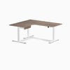 Desky L-Shape Melamine Standing Desk With Drawer, Natural Walnut desktop, White frame