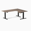 Desky L-Shape Melamine Standing Desk With Drawer, Natural Walnut desktop, Matte Black frame