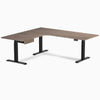 Desky L-Shape Melamine Standing Desk With Drawer, Natural Walnut desktop, Matte Black frame