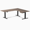 Desky L-Shape Melamine Standing Desk With Drawer, Natural Walnut desktop, Matte Black frame