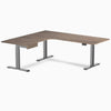 Desky L-Shape Melamine Standing Desk With Drawer, Natural Walnut desktop, Space Grey frame