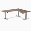 Desky L-Shape Melamine Standing Desk With Drawer, Natural Walnut desktop, Space Grey frame