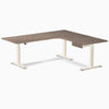 Desky L-Shape Melamine Standing Desk With Drawer, Natural Walnut desktop, Wheat frame