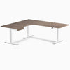 Desky L-Shape Melamine Standing Desk With Drawer, Natural Walnut desktop, White frame