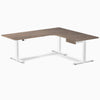 Desky L-Shape Melamine Standing Desk With Drawer, Natural Walnut desktop, White frame