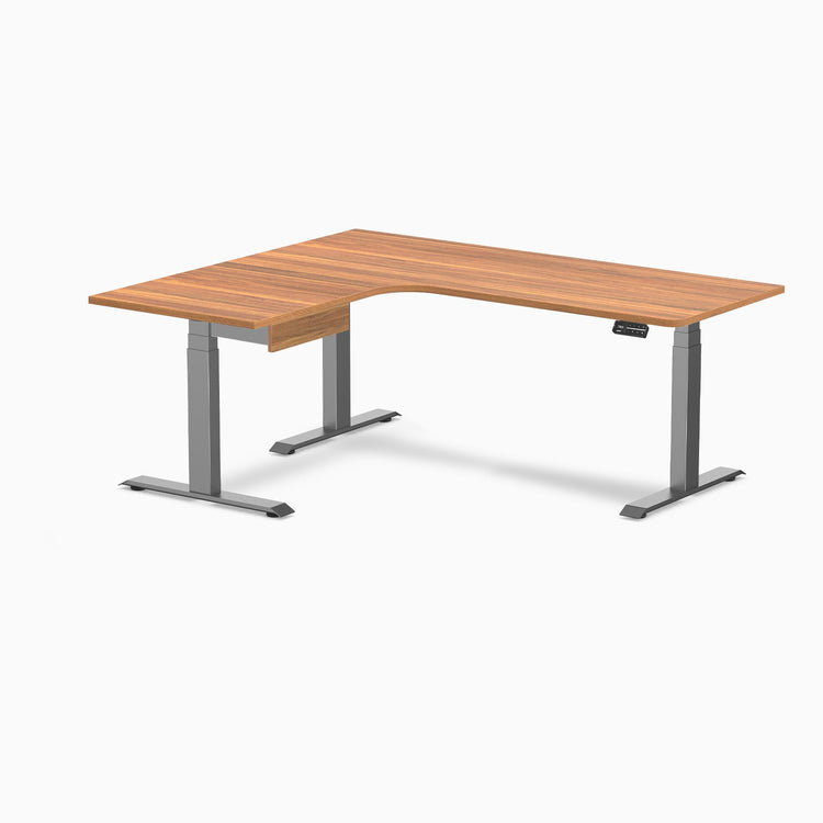 Desky L-Shape Melamine Standing Desk With Drawer, Prime Oak desktop, Space Grey frame