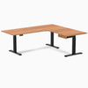 Desky L-Shape Melamine Standing Desk With Drawer, Prime Oak desktop, Matte Black frame