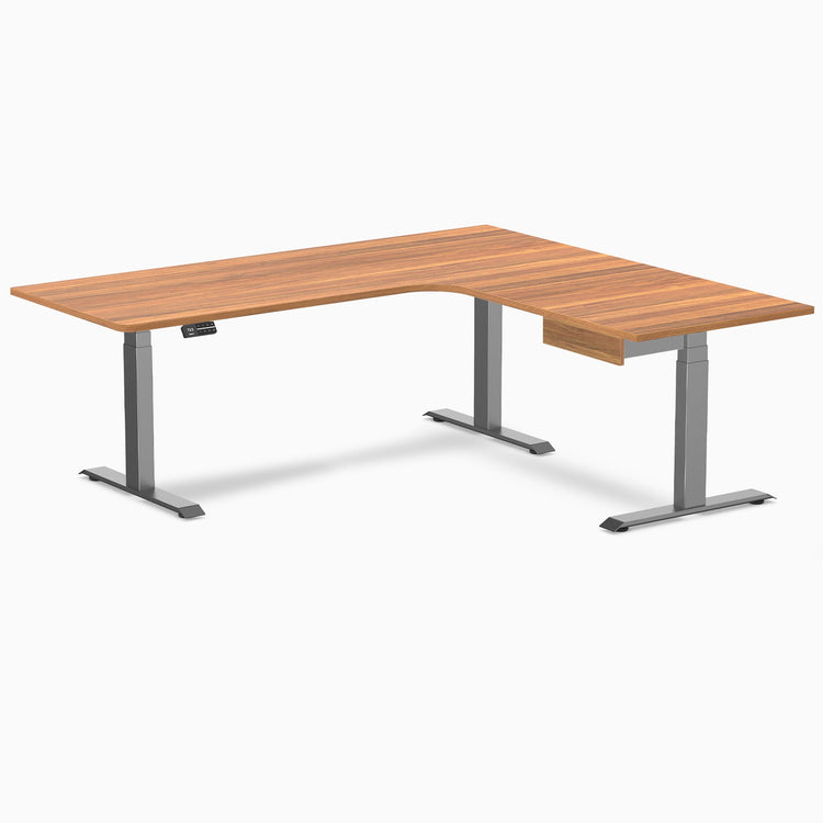 Desky L-Shape Melamine Standing Desk With Drawer, Prime Oak desktop, Space Grey frame