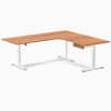 Desky L-Shape Melamine Standing Desk With Drawer, Prime Oak desktop, White frame