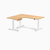 Desky L-Shape Melamine Standing Desk With Drawer, Select Beech desktop, White frame