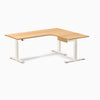 Desky L-Shape Melamine Standing Desk With Drawer, Select Beech desktop, Wheat frame