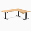 Desky L-Shape Melamine Standing Desk With Drawer, Select Beech desktop, Matte Black frame