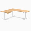 Desky L-Shape Melamine Standing Desk With Drawer, Select Beech desktop, White frame