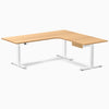 Desky L-Shape Melamine Standing Desk With Drawer, Select Beech desktop, White frame
