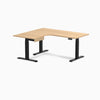 Desky L-Shape Melamine Standing Desk With Drawer, Sublime Teak desktop, Matte Black frame