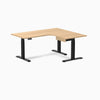 Desky L-Shape Melamine Standing Desk With Drawer, Sublime Teak desktop, Matte Black frame