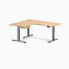 Desky L-Shape Melamine Standing Desk With Drawer, Sublime Teak desktop, Space Grey frame