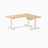 Desky L-Shape Melamine Standing Desk With Drawer, Sublime Teak desktop, Wheat frame