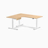 Desky L-Shape Melamine Standing Desk With Drawer, Sublime Teak desktop, White frame