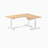 Desky L-Shape Melamine Standing Desk With Drawer, Sublime Teak desktop, White frame