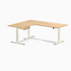 Desky L-Shape Melamine Standing Desk With Drawer, Sublime Teak desktop, Wheat frame