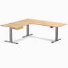 Desky L-Shape Melamine Standing Desk With Drawer, Sublime Teak desktop, Space Grey frame