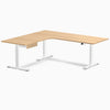 Desky L-Shape Melamine Standing Desk With Drawer, Sublime Teak desktop, White frame