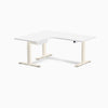 Desky L-Shape Melamine Standing Desk With Drawer, White desktop, Wheat frame