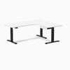 Desky L-Shape Melamine Standing Desk With Drawer, White desktop, Matte Black frame